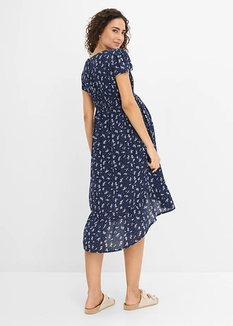 Zwangerschaps- en voedingsjurk 2 in 1 van soepele viscose • donkerblauw/wolwit gebloemd • bonprix online shop