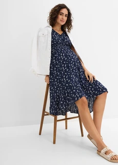 Robe de grossesse et d’allaitement en crêpe • bleu foncé-écru floral • Boutique bonprix