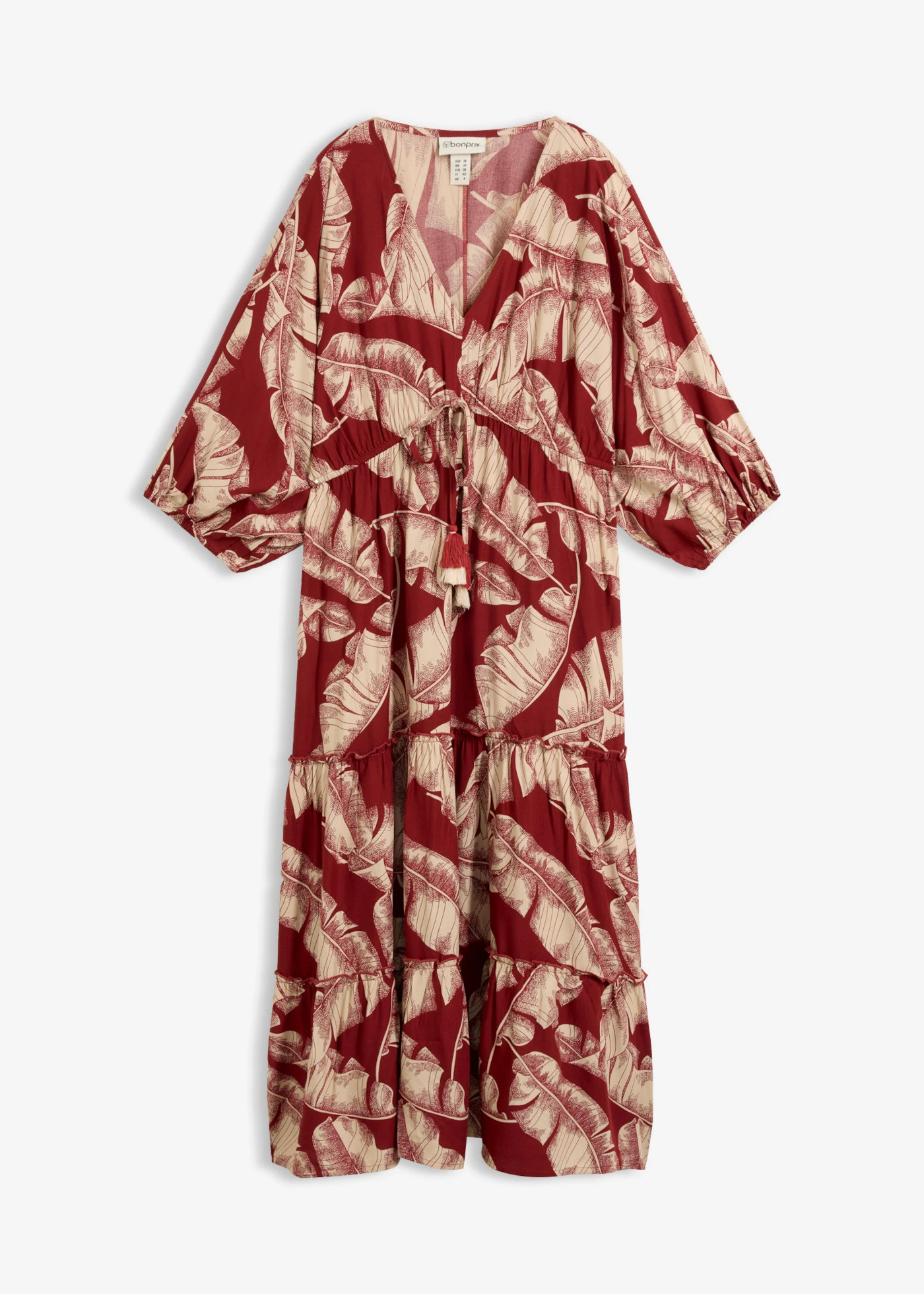 Robe caftan en viscose fluide • rouge désert-sable clair imprimé • Boutique bonprix