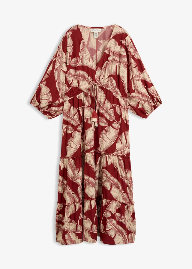 Robe caftan en viscose fluide • rouge désert-sable clair imprimé • Boutique bonprix