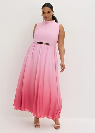 Chiffonjurk met kraag en accessoire detail, Kleur: roze gedessineerd