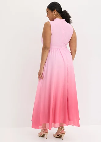 Chiffonjurk met kraag en accessoire detail, Kleur: roze gedessineerd