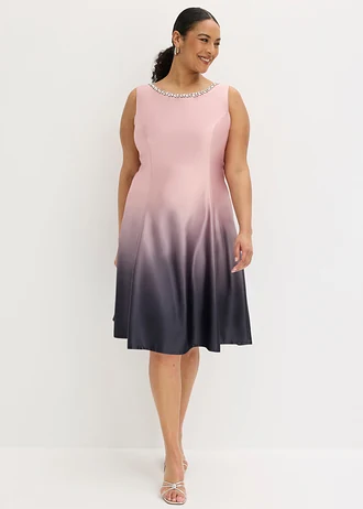 Mini jurk van glanzend satijn, Kleur: roze-zwart met print