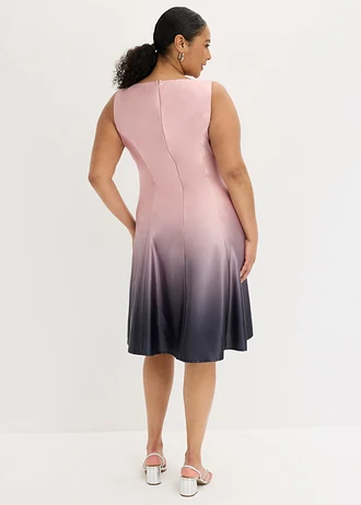 Mini jurk van glanzend satijn, Kleur: roze-zwart met print