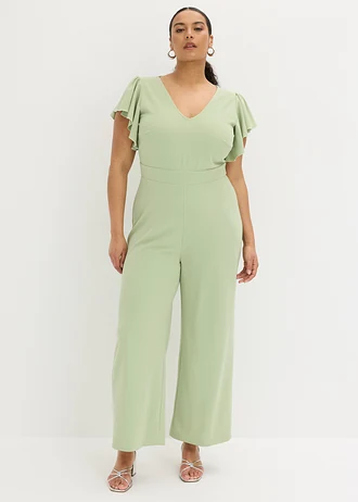Jumpsuit van gestructureerde crêpe, Kleur: bleekgroen