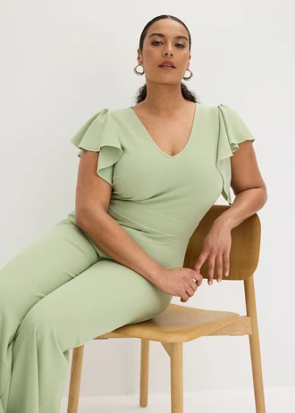 Kombinezon ze strukturalnej krepy • bladozielony plus size • sklep bonprix