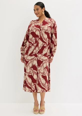Robe caftan en viscose fluide, Couleur: rouge désert-sable clair