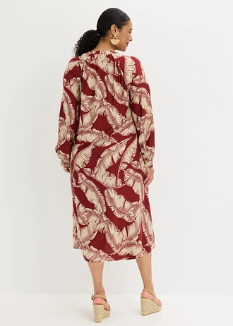 Robe caftan en viscose fluide, Couleur: rouge désert-sable clair