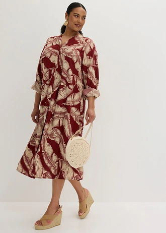 Kaftan jurk van soepele viscose, Kleur: woestijnrood/lichtsand gedessineerd