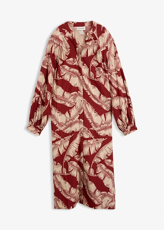 Kaftan jurk van soepele viscose, Kleur: woestijnrood/lichtsand gedessineerd