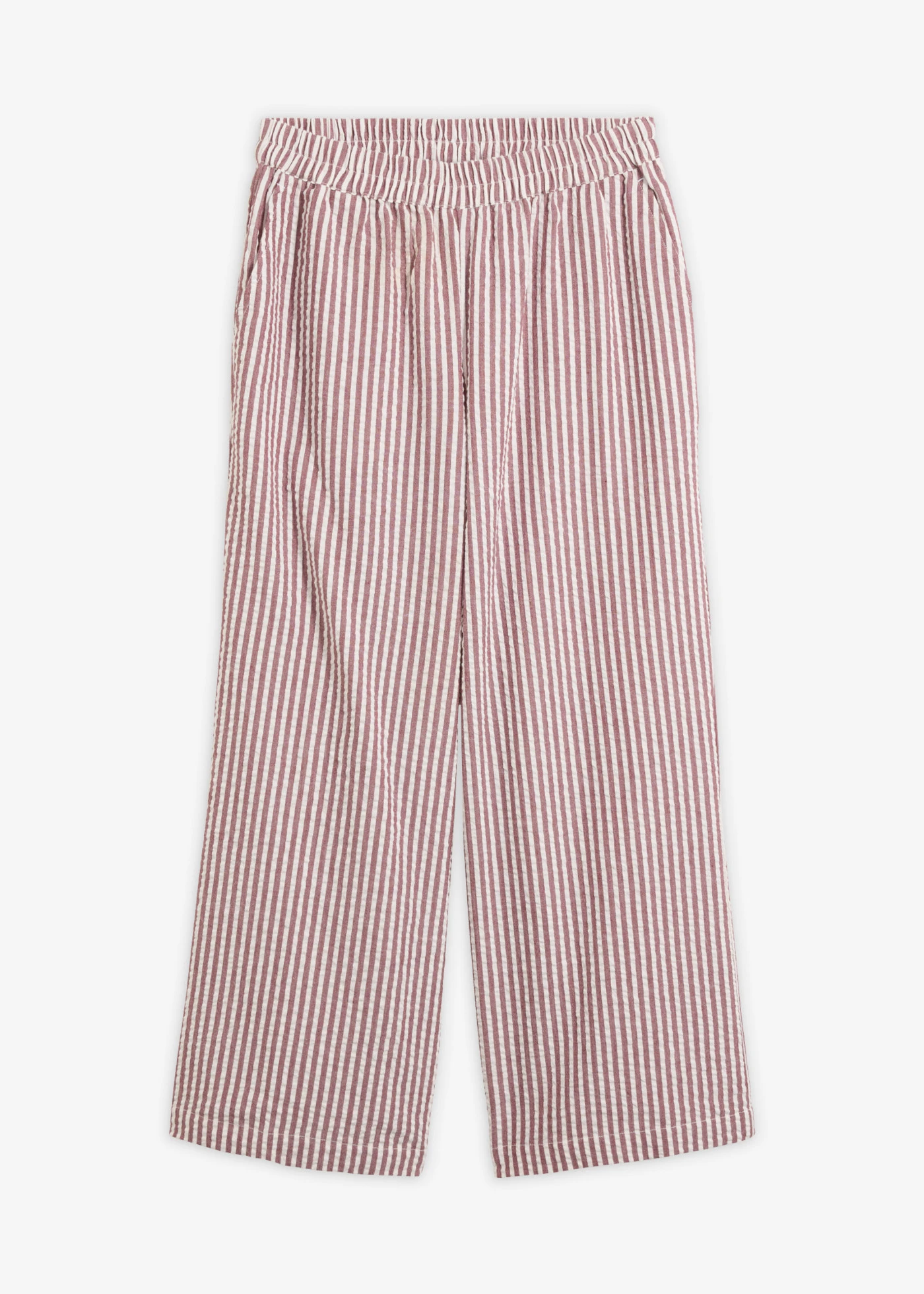 Pantalon palazzo en seersucker, longueur 7/8 • rouge érable-écru rayé • Boutique bonprix