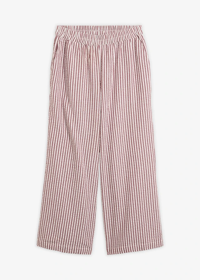 Pantalon palazzo en seersucker, longueur 7/8