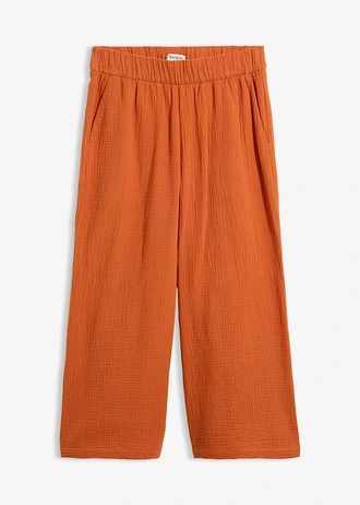 Pantalon large à pinces en gaze de coton • terre cuite • Boutique bonprix
