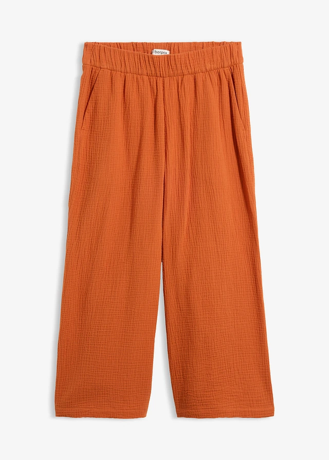 Pantalon large à pinces en gaze de coton, Couleur: terre cuite