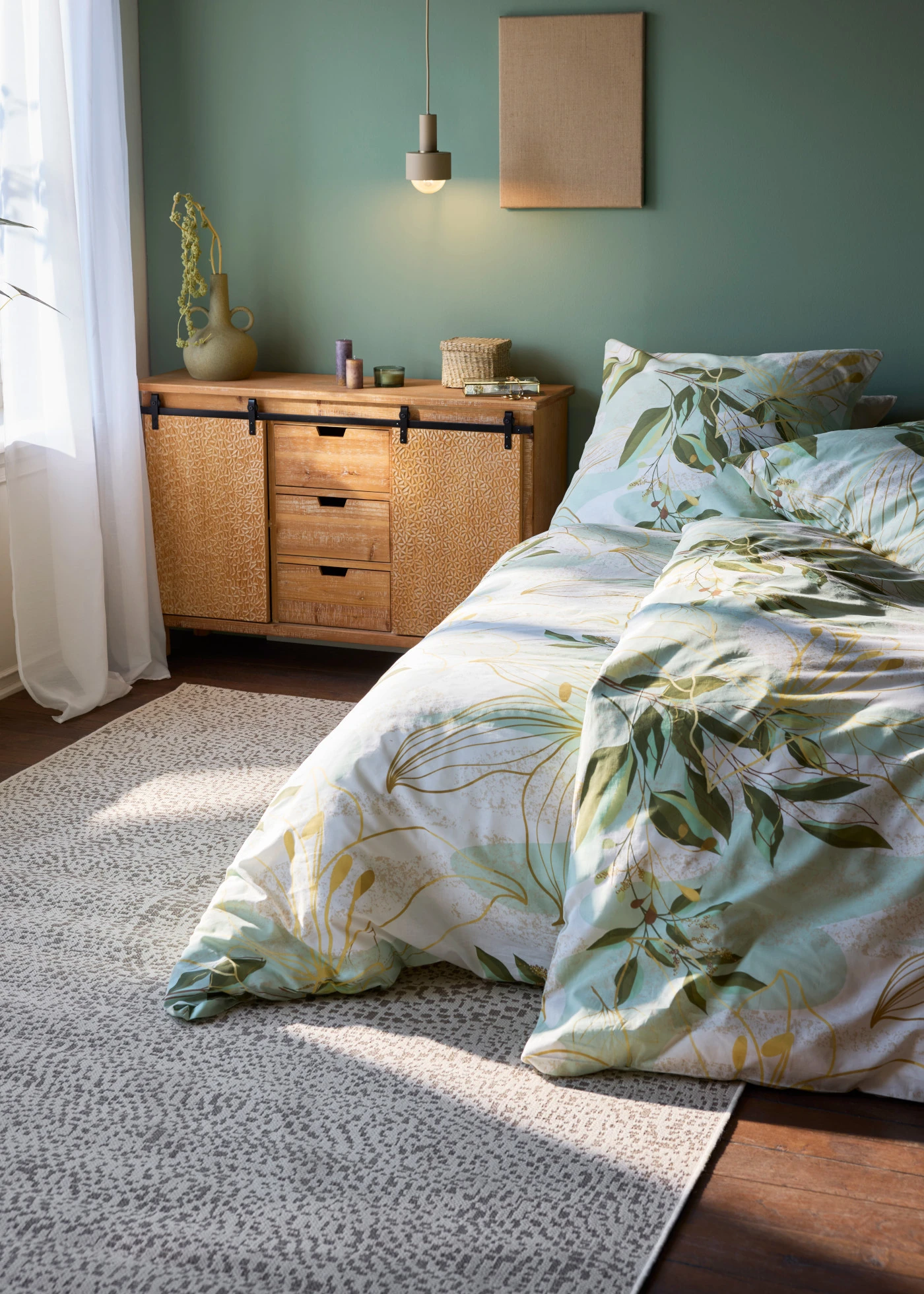 Parure de lit en linon • blanc/vert/doré • Boutique bonprix