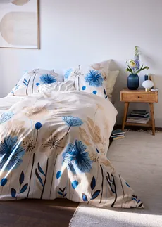 Parure de lit en coton mélangé, Couleur: bleu-crème