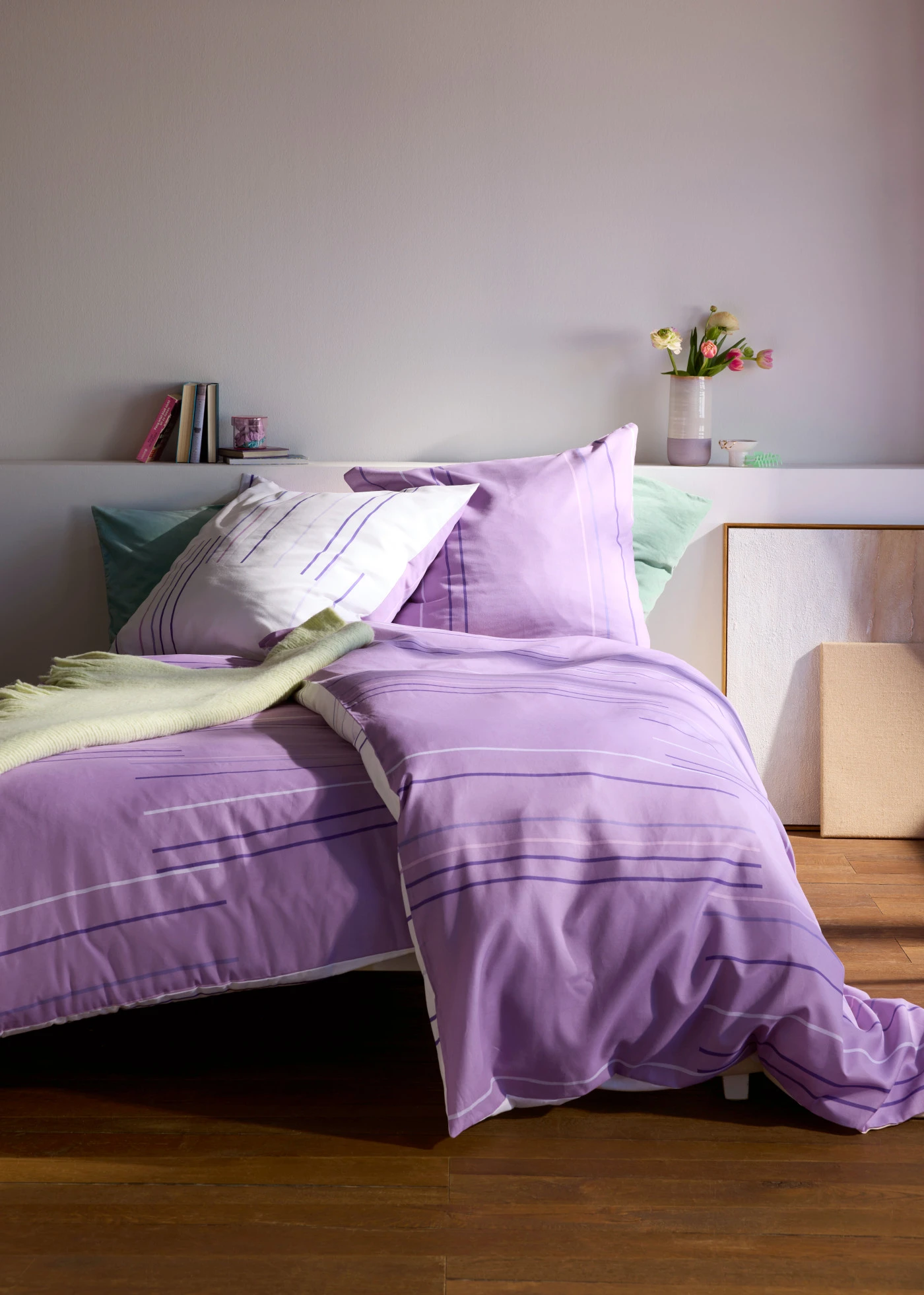 Parure de lit réversible en coton mélangé • mauve-blanc rayé • Boutique bonprix