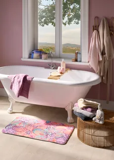 Koupelnová předložka z paměťové pěny, barva: pink s květy