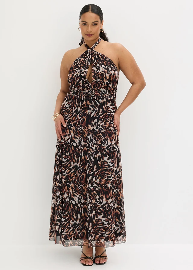 Robe longue, Couleur: noir-marron léopard
