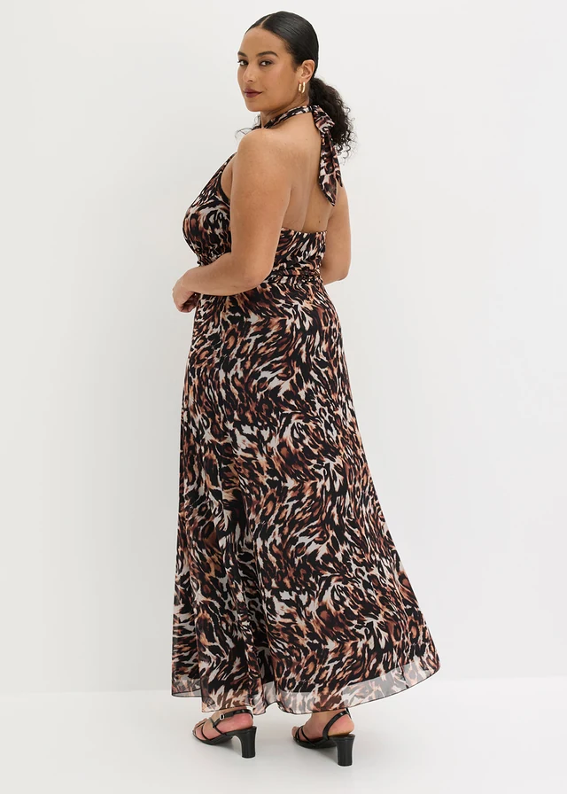 Robe longue, Couleur: noir-marron léopard