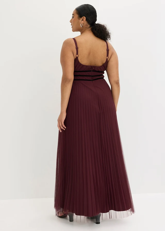 Avondjurk van zachte tule met plissé, Kleur: bordeaux