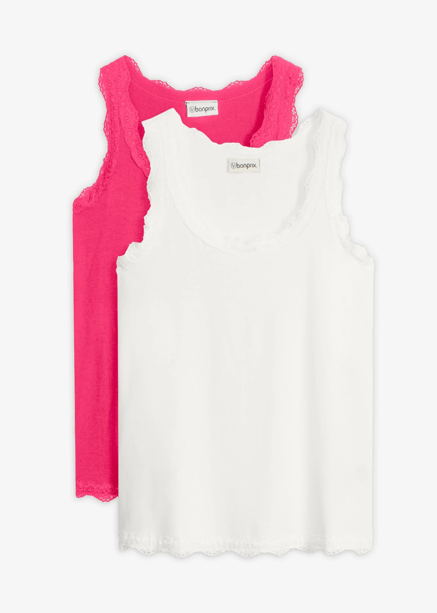 Lot de 2 tops doux en viscose extensible • magenta + écru • Boutique bonprix