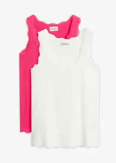 Lot de 2 tops doux en viscose extensible • magenta + écru • Boutique bonprix