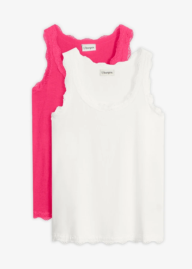 Top van zachte viscose-mix ( set van 2) • donkerpink+wolwit • bonprix online shop