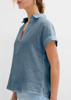 Blouse met korte mouwen van luchtige mousseline • rookblauw • bonprix online shop