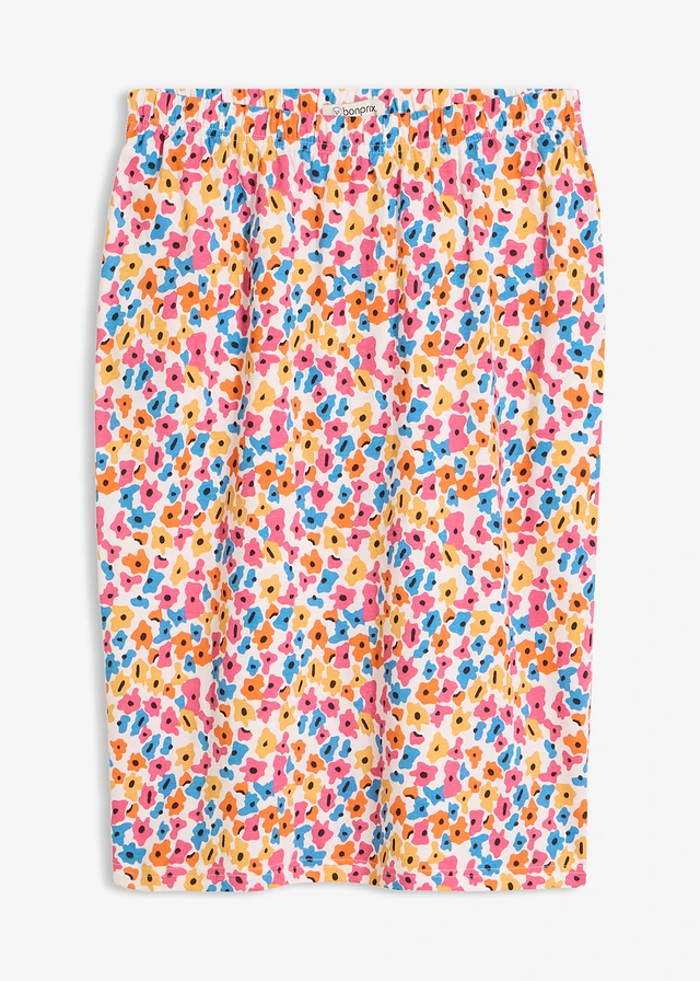 Shirtrok van een viscose-katoenmix, Kleur: wolwit-zwart-geel-warm oranje-briljantblauw-pink gebloemd