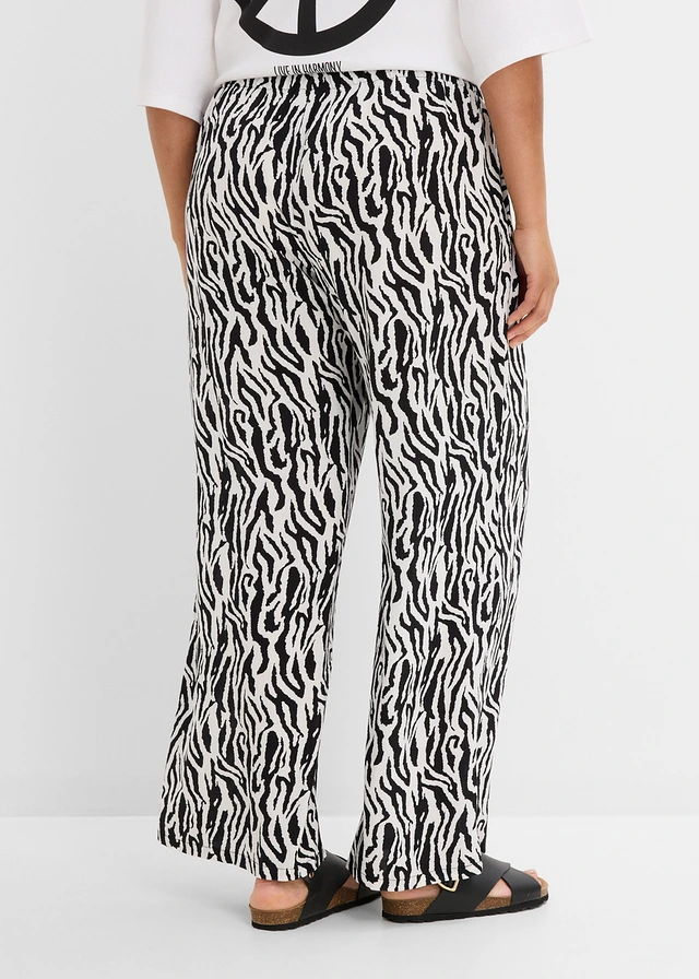 Pantalon taille élastiquée en viscose fluide, Couleur: noir/blanc zèbre