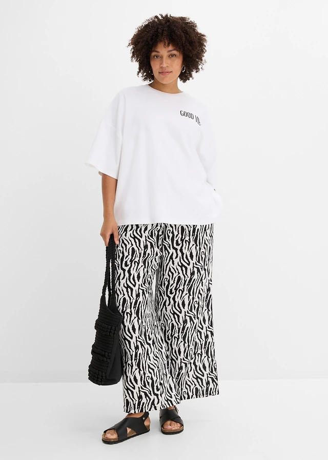 Pantalon taille élastiquée en viscose fluide, Couleur: noir/blanc zèbre