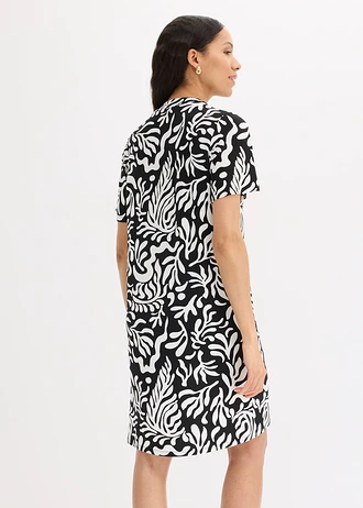 Rochie-tunică amestec moale de viscoză, culoare: negru cu imprimeu