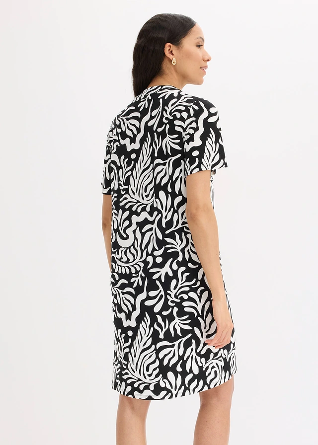 Robe-tunique douce en jersey viscose, Couleur: noir imprimé