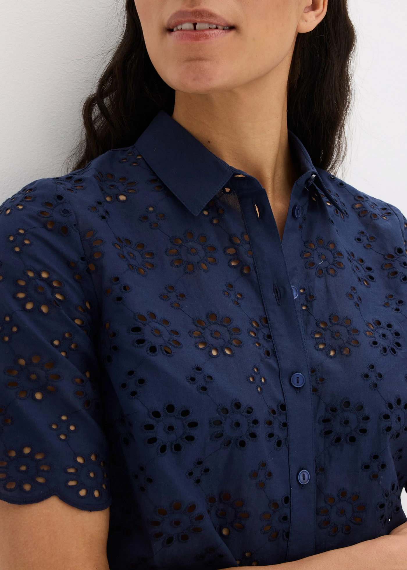 Blouse met korte mouw van puur katoen • donkerblauw • bonprix online shop