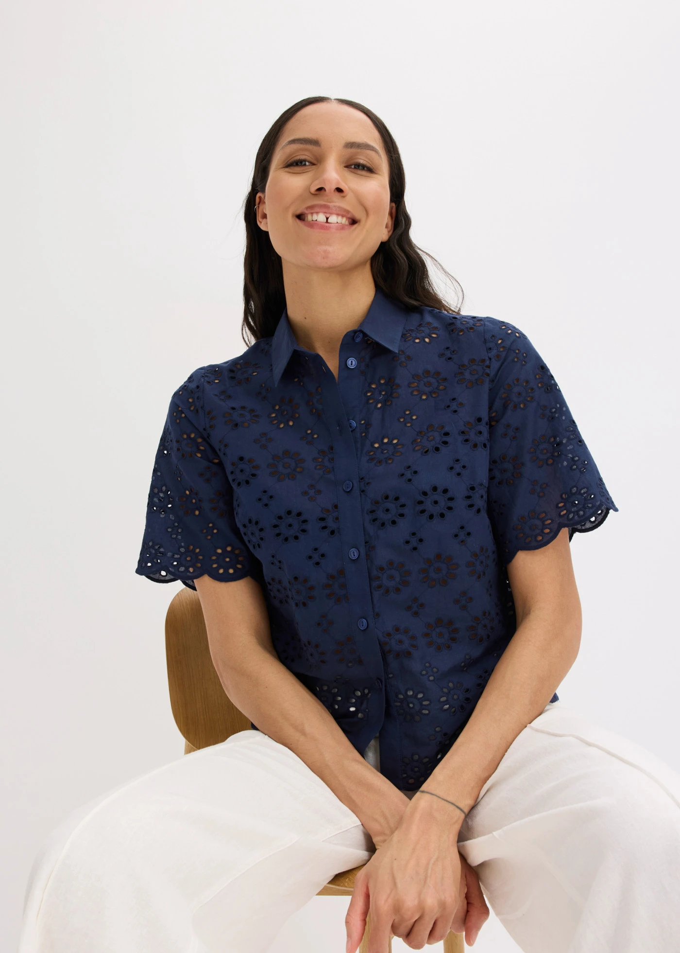 Blouse met korte mouw van puur katoen • donkerblauw • bonprix online shop