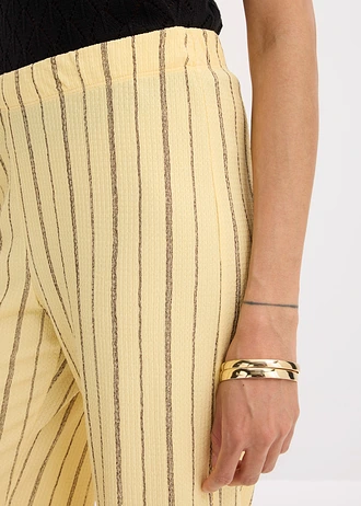 Pantalon taille élastiquée en jersey texturé • jaune pastel-marron foncé rayé • Boutique bonprix