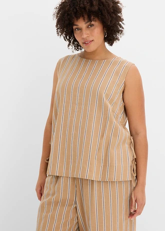 Top rayé, Couleur: camel mat-marron rayé verticalement