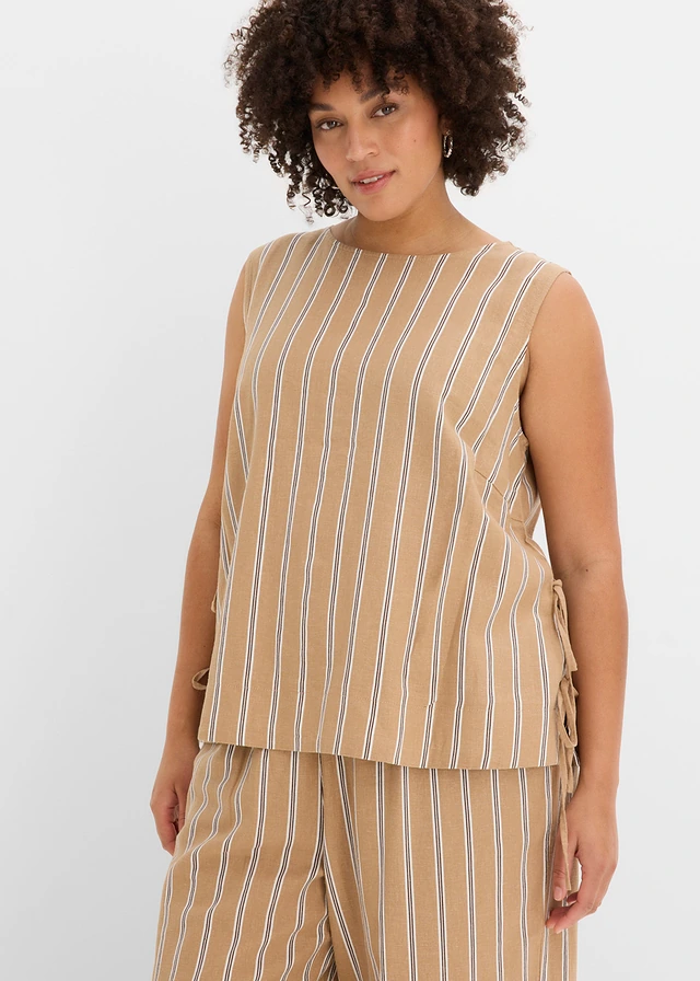 Top rayé, Couleur: camel mat-marron rayé verticalement