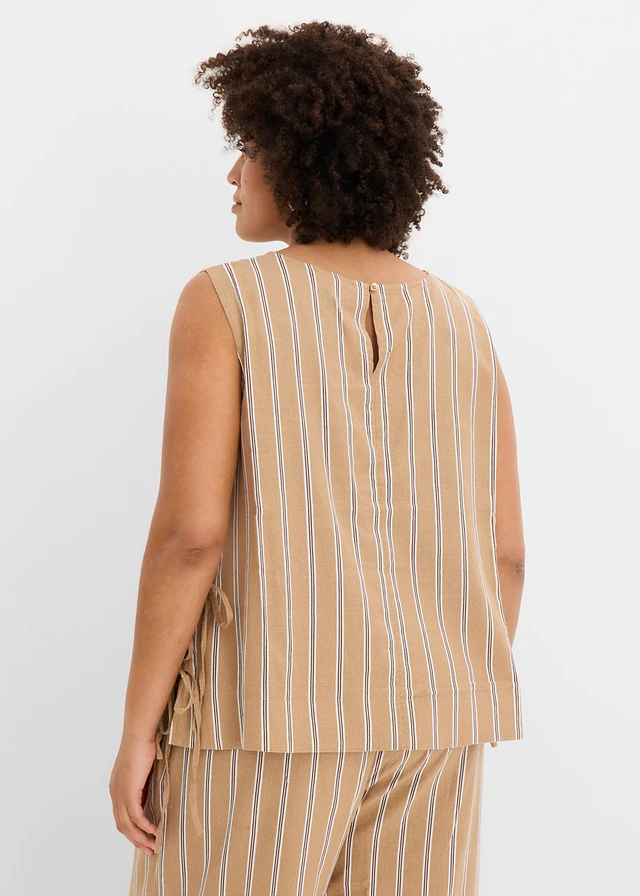 Top rayé, Couleur: camel mat-marron rayé verticalement