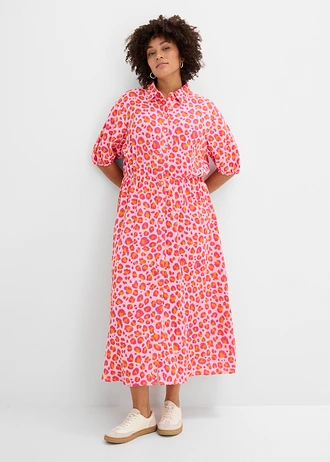 Blousejurk van luchtige mousseline, Kleur: roze-pink luipaardprint