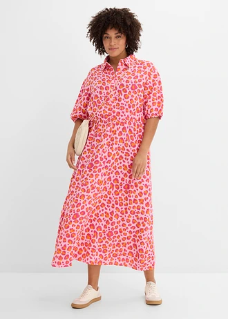 Robe-chemise légère en gaze de coton, Couleur: rose-fuchsia léopard