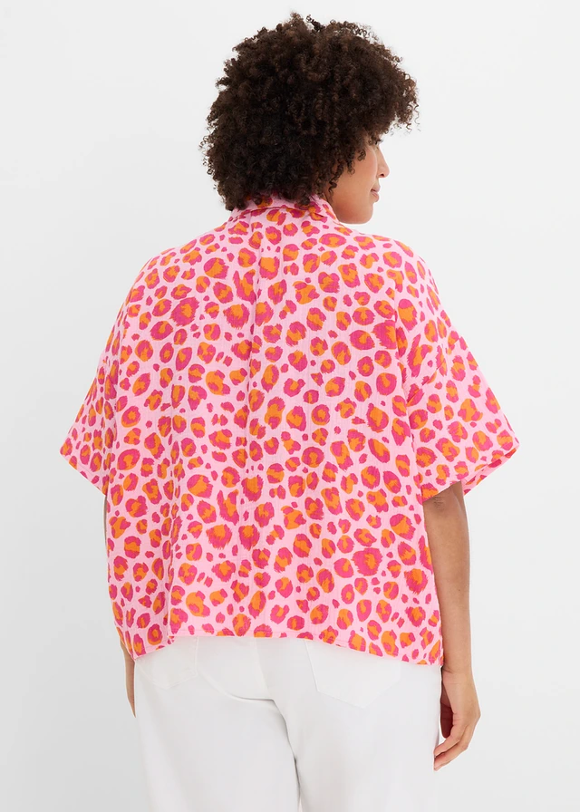 Chemisier en gaze de coton, Couleur: rose-fuchsia léopard