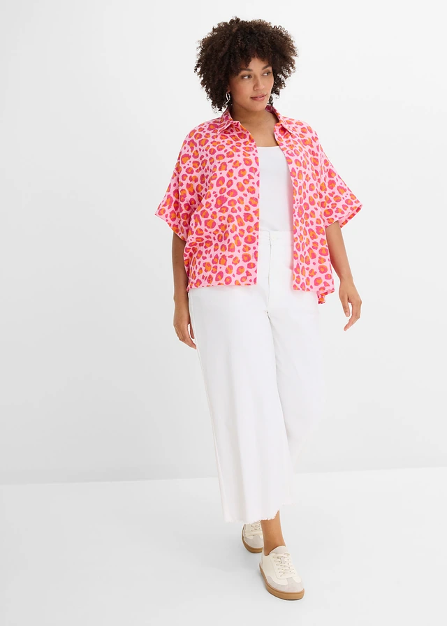 Chemisier en gaze de coton, Couleur: rose-fuchsia léopard