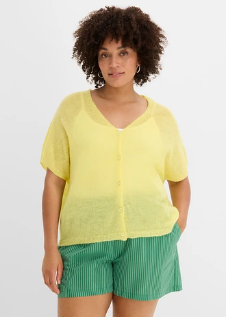 Cardigan oversize à manches courtes, Couleur: citron pastel