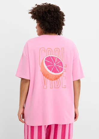 T-shirt oversize 100% coton, Couleur: rose-orange vif imprimé