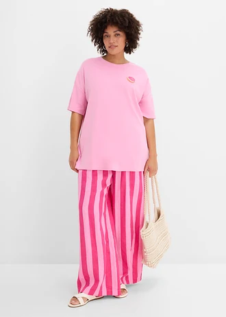 Oversized shirt van puur biologisch katoen, Kleur: roze-feloranje met print