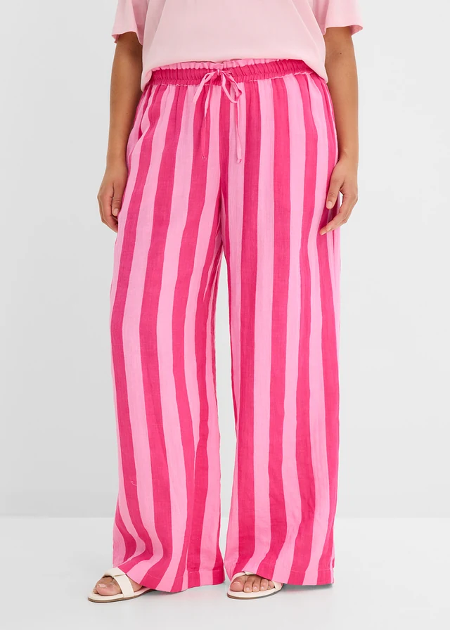Broek van luchtige mousseline, Kleur: roze-pinklady verticaal gestreept