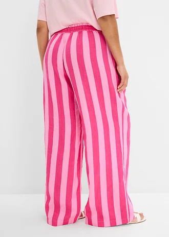 Pantalon taille élastiquée en gaze de coton, Couleur: rose-fuchsia rayé