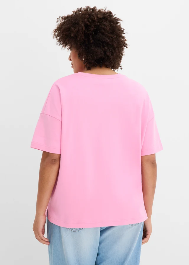 Oversized shirt van puur biologisch katoen, Kleur: roze met print